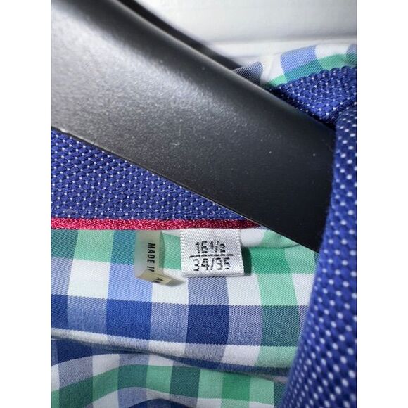 Bugatchi Navy/Green Plaid Button Down Shirt Classic Checkered Long Sleeve - Picture 5 of 6